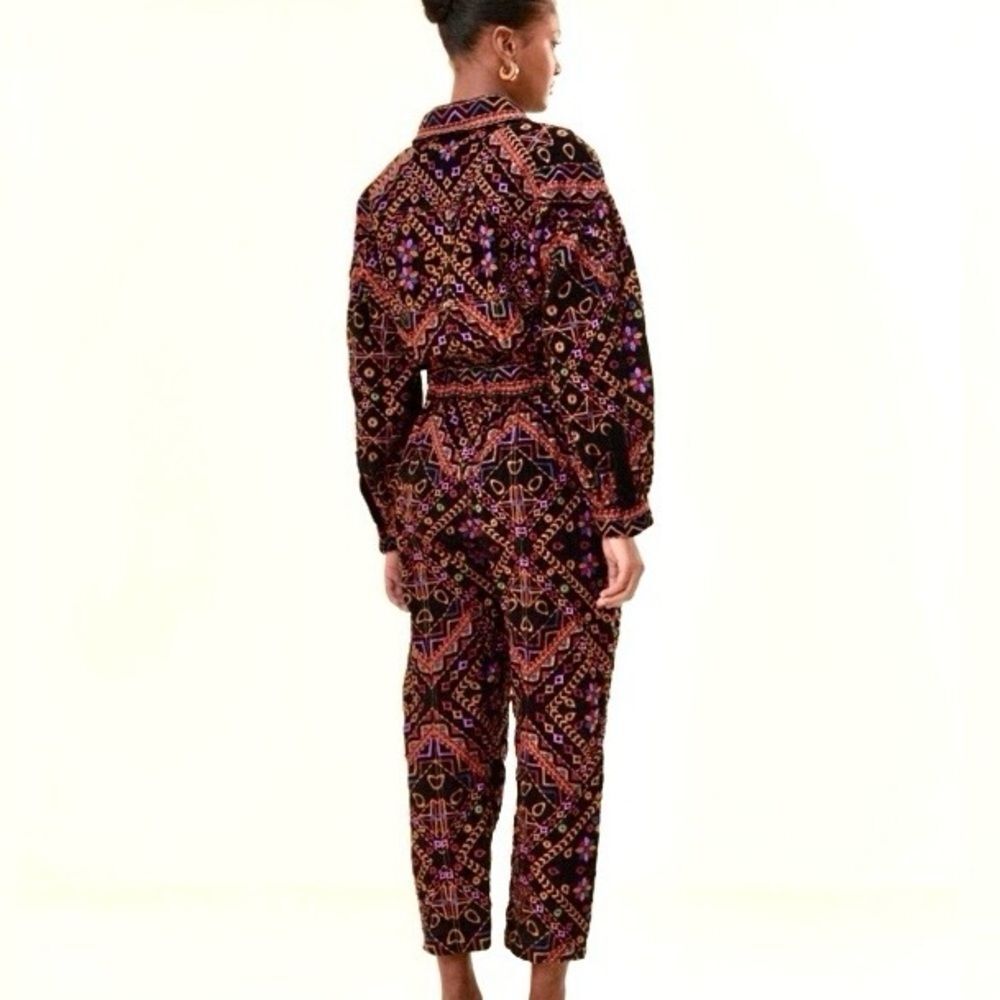 NEW RARE FARM Rio Embroidered Long Sleeve Jumpsuit Corduroy Floral Black $495 XL - Picture 6 of 16